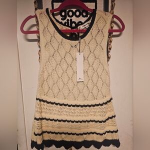 Vigoss Cream and Black Crochet Knit Top NWT Large